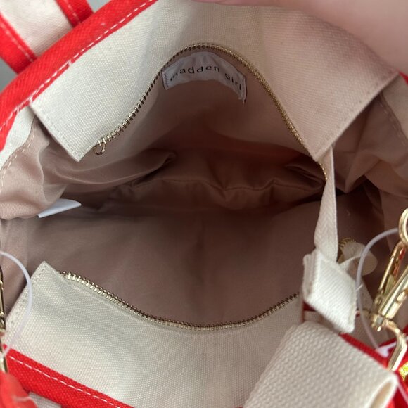 NWT Madden Girl Chili Pepper Red Canvas Mini Tote Viral Crossbody Bear Charm - Picture 8 of 8